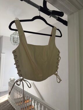 Altar'd State Cream Lace-Up Crop Top